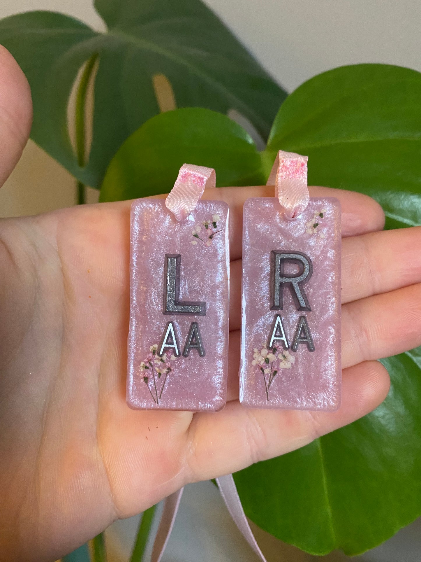 Custom order for Alisha - pink and blue floral + AA + 50 cm black ribbon