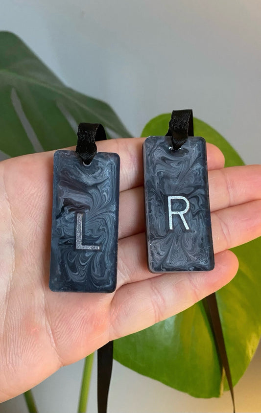 Black and grey marble style X-Ray markers with ribbon