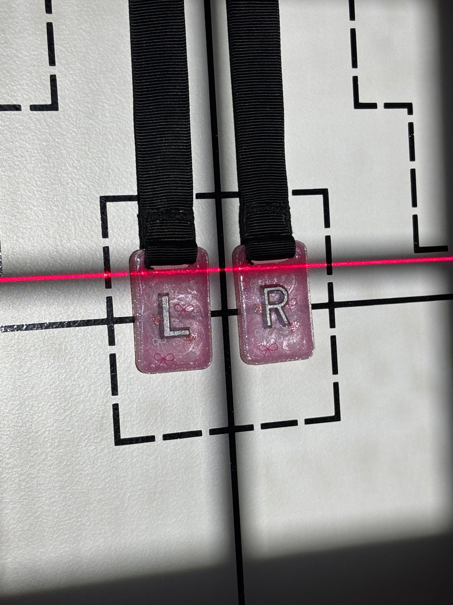 3D printed bows and hearts anatomical X-Ray markers with ribbon