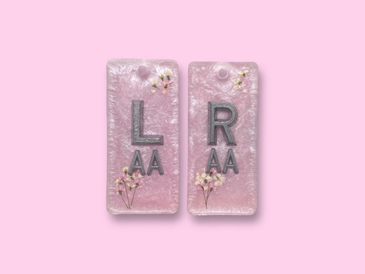 Floral light pink shimmer X-Ray markers with initials